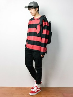 「MONKEY TIME（モンキータイム）のアイテム（カーゴパンツ）」を使った、まっこいさん（メンズ・176cm）の秋コーディネート
