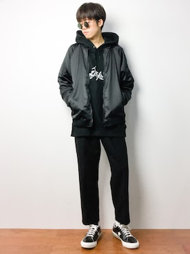 「アイテム（MA-1）」を使った、まっこいさん（メンズ・176cm・20代）の秋コーディネート