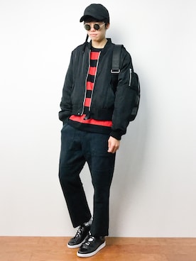 「アイテム（MA-1）」を使った、まっこいさん（メンズ・176cm・20代）の秋コーディネート