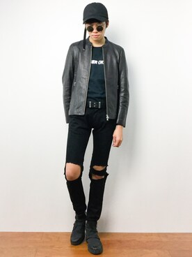 「STUDIOUS（ステュディオス）のアイテム（ライダースジャケット）」を使った、まっこいさん（メンズ・176cm）の秋コーディネート