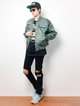 「アイテム（MA-1）」を使った、まっこいさん（メンズ・176cm・20代）の秋コーディネート