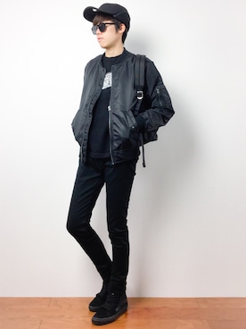 「アイテム（MA-1）」を使った、まっこいさん（メンズ・176cm・20代）の秋コーディネート