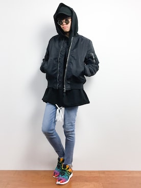 「アイテム（MA-1）」を使った、まっこいさん（メンズ・176cm・20代）の秋コーディネート