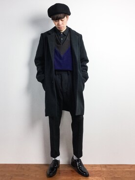 「L.H.P（エルエイチピー）のアイテム（チェスターコート）」を使った、まっこいさん（メンズ・176cm）の秋コーディネート
