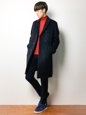 「COMME CA ISM（コムサイズム）のアイテム（チェスターコート）」を使った、まっこいさん（メンズ・176cm）の秋コーディネート