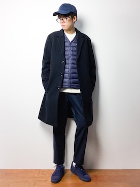 「PUMA」｜「アイテム（チェスターコート）」を使った、まっこいさん（メンズ・176cm）の秋コーディネート