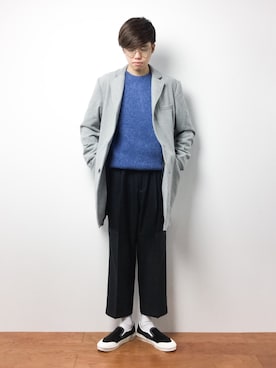 「TRANS CONTINENTS（トランスコンチネンツ）のアイテム（チェスターコート）」を使った、まっこいさん（メンズ・176cm）の冬コーディネート