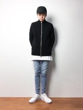 リブジップアップニットを使ったショップスタッフのメンズ人気ファッションコーディネート Wear