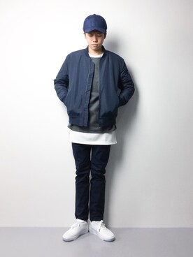 「アイテム（MA-1）」を使った、まっこいさん（メンズ・176cm・20代）の冬コーディネート