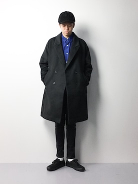 「CASPER JOHN AIVER（キャスパージョンアイバー）のアイテム（チェスターコート）」を使った、まっこいさん（メンズ・176cm）の冬コーディネート
