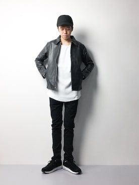 「FREAK'S STORE（フリークスストア）のアイテム（ライダースジャケット）」を使った、まっこいさん（メンズ・176cm・20代）の冬コーディネート