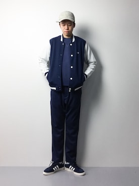 「ジャージ」｜「アイテム（スタジャン）」を使った、まっこいさん（メンズ・176cm）の冬コーディネート