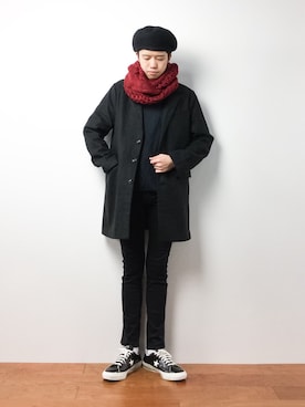 「BEAUTY&YOUTH UNITED ARROWS（ビューティーアンドユースユナイテッドアローズ）のBY バスク ベレー帽◆（ハンチング/ベレー帽）」を使った、まっこいさん（メンズ・176cm）の冬コーディネート