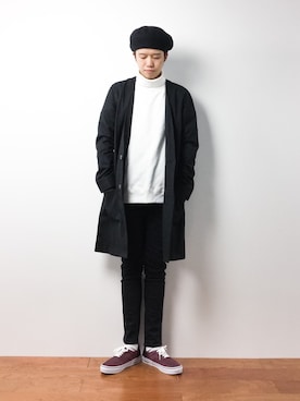 「CASPER JOHN AIVER（キャスパージョンアイバー）のアイテム（チェスターコート）」を使った、まっこいさん（メンズ・176cm）の冬コーディネート