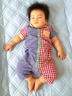 「SHIPS KIDS（シップスキッズ）のアイテム（オールインワン・サロペット）」を使った、K👶さん（キッズ・70cm）の夏コーディネート