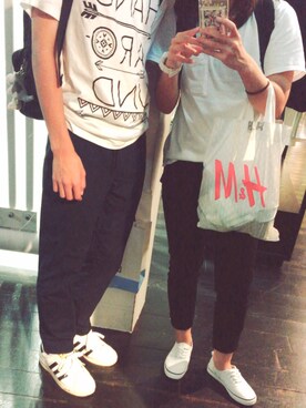 「Right-on（ライトオン）のアイテム（Tシャツ/カットソー、ホワイト系）」を使った、reiさん（レディース・155cm）の夏コーディネート