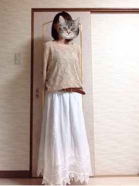 「pink adobe（ピンクアドベ）のアイテム（Tシャツ/カットソー、ベージュ系）」を使った、hinaco.toさん（レディース・156cm）の春コーディネート