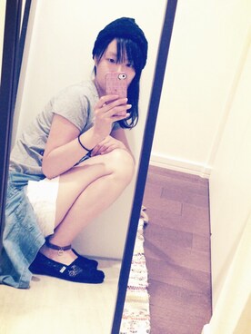 「one after another NICE CLAUP（ワンアフターアナザーナイスクラップ）のアイテム（ニットキャップ/ビーニー）」を使った、cohiroさん（レディース・160cm）の夏コーディネート