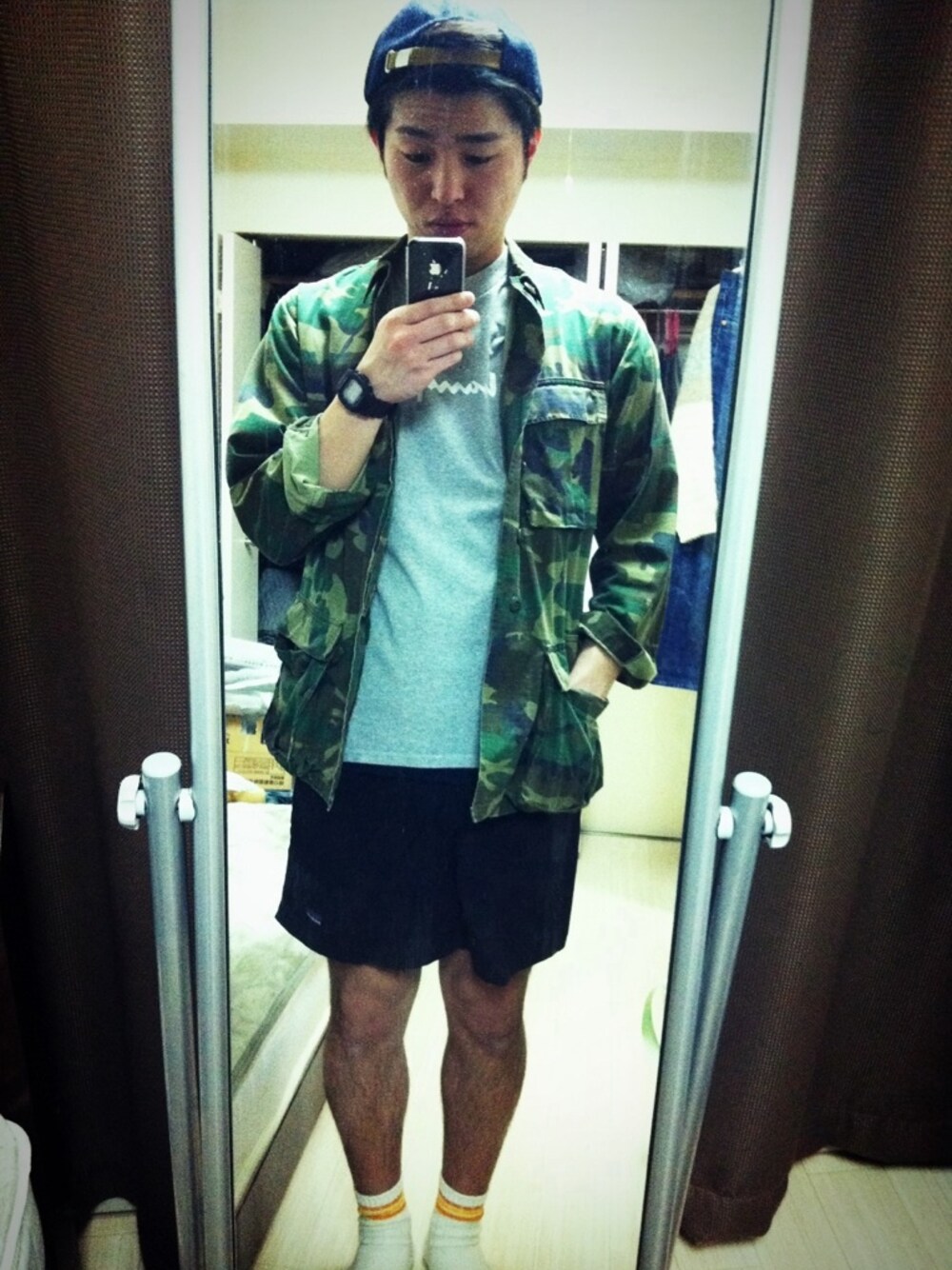 「カモフラ」｜「patagoniaのM's Baggies Shorts（その他パンツ）」を使った、はんざわさん（メンズ・174cm）の春コーディネートの1枚目の写真