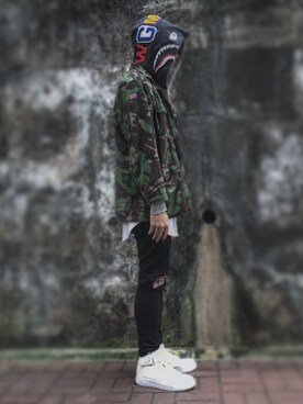 「Bape」｜「アイテム（ミリタリージャケット）」を使った、RicoTHKさん（メンズ・178cm）の冬コーディネート