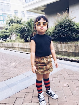 「Lee（リー）のアイテム（スカート）」を使った、柚子麻麻さん（キッズ・100cm）の夏コーディネート