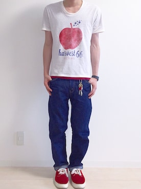 「JACOB JENSEN（ヤコブイェンセン）のアイテム（アナログ腕時計）」を使った、ぽるぽるさん（メンズ・170cm）の夏コーディネート