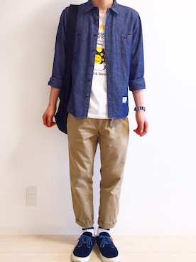「STUDIOUS（ステュディオス）のアイテム（スニーカー）」を使った、ぽるぽるさん（メンズ・170cm）の夏コーディネート