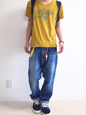 「STUDIOUS（ステュディオス）のアイテム（スニーカー）」を使った、ぽるぽるさん（メンズ・170cm）の夏コーディネート