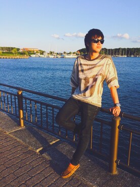 「海」｜「アイテム（モカシン/デッキシューズ）」を使った、HiRoaKiさん（メンズ・176cm）の夏コーディネート