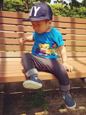 「Biscuit（ビスケット）のアイテム」を使った、あさん（キッズ・90cm）の春コーディネート