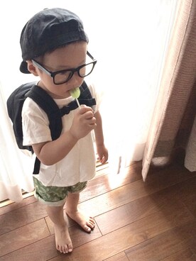 「abcd（ナシ）のアイテム（バッグ）」を使った、あさん（キッズ・90cm）の夏コーディネート