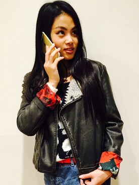 「Desigual（デシグアル）のアイテム（ライダースジャケット）」を使った、Yuki Du Sonodaさん（レディース・170cm）の冬コーディネート