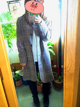 「チェック柄」｜「アイテム（ピーコート）」を使った、tomokaさん（レディース・152cm）の秋コーディネート