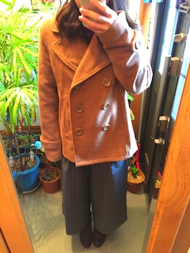 「NICE CLAUP（ナイスクラップ）のアイテム（ピーコート）」を使った、tomokaさん（レディース・152cm）の冬コーディネート