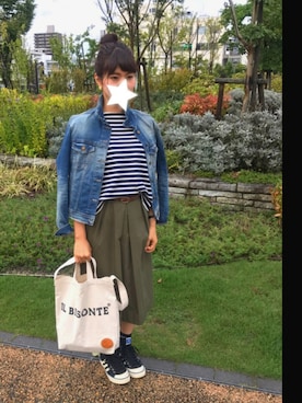 「カーキスカート」｜「アイテム（その他）」を使った、かえさん（レディース・161cm）の秋コーディネート