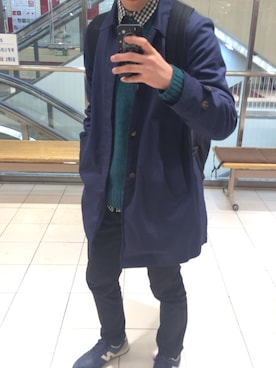 「アイテム（ステンカラーコート）」を使った、ふーみんさん（メンズ・172cm・10代）の冬コーディネート