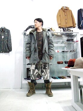 「RICK OWENS」｜「アイテム（ミリタリージャケット）」を使った、アールさん（メンズ・172cm）の冬コーディネート