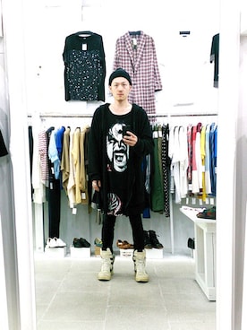 「RICK OWENS」｜「アイテム（ニットキャップ/ビーニー）」を使った、アールさん（メンズ・172cm）の春コーディネート