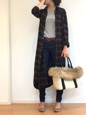 「UNIQLO（ユニクロ）のWOMEN ウルトラストレッチジーンズ（デニムパンツ）」を使った、kawauso__mamaさん（レディース・160cm）の秋コーディネート