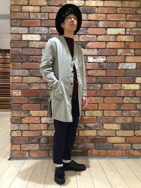 「ドレスシューズ」｜「アイテム（ダッフルコート）」を使った、河内聡志さん（メンズ・169cm）の秋コーディネート
