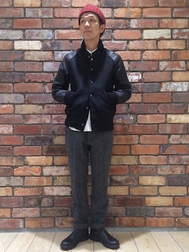 「アイテム（スタジャン）」を使った、河内聡志さん（メンズ・169cm）の冬コーディネート