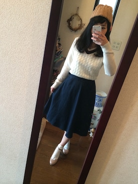 「earth music&ecology（アースミュージックアンドエコロジー）のアイテム（ニット/セーター、ホワイト系）」を使った、SanaSanaさん（レディース・152cm）の春コーディネート