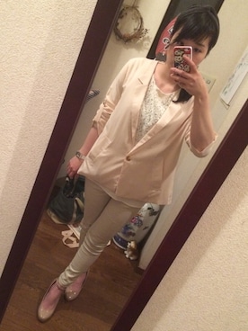 「CIAOPANIC（チャオパニック）のアイテム（テーラードジャケット、ピンク系）」を使った、SanaSanaさん（レディース・152cm）の春コーディネート