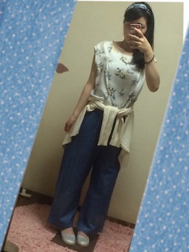 「Chico（チコ）のデニム2WAYガウチョPT（その他パンツ、ブルー系）」を使った、SanaSanaさん（レディース・152cm）の春コーディネート