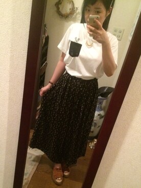 「ROSE BUD（ローズバッド）のS-LCTT-15139 MICKEY S/S-T W/POCKET（Tシャツ/カットソー、ホワイト系）」を使った、SanaSanaさん（レディース・152cm）の夏コーディネート