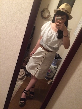 「ROPE' PICNIC（ロペピクニック）のアイテム（デニムスカート、ホワイト系）」を使った、SanaSanaさん（レディース・152cm）の夏コーディネート