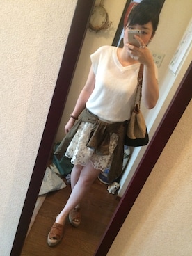 「MAJESTIC LEGON（マジェスティックレゴン）のワークシャツ①（シャツ/ブラウス、グリーン系）」を使った、SanaSanaさん（レディース・152cm）の夏コーディネート