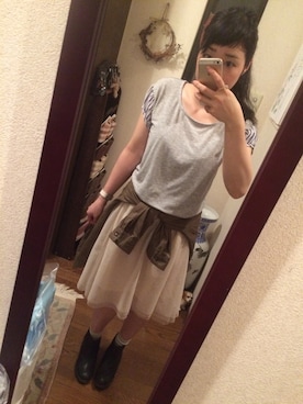 「RAY CASSIN（レイカズン）のアイテム（Tシャツ/カットソー、グレー系）」を使った、SanaSanaさん（レディース・152cm）の秋コーディネート
