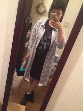「E hyphen world gallery（イーハイフンワールドギャラリー）の*SS ミニープリントワンピース（ワンピース、グレー系）」を使った、SanaSanaさん（レディース・152cm）の秋コーディネート