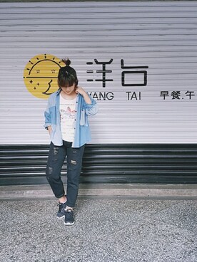 「blue」｜「アイテム（タンクトップ）」を使った、奈     Charlotte さん（レディース・151cm）の秋コーディネート